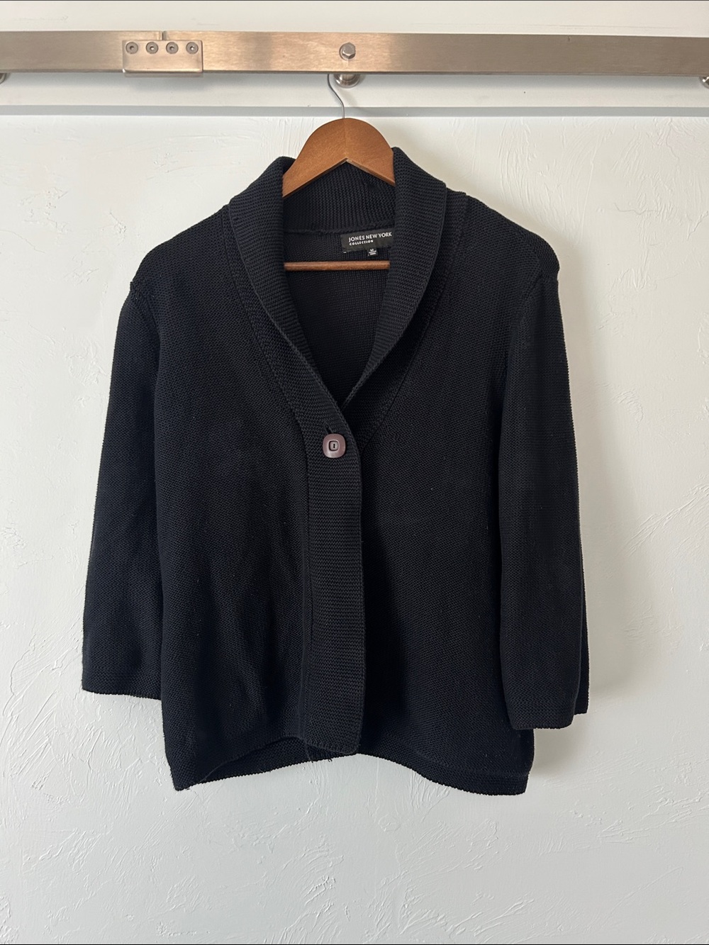 Jones New York Black Shawl-Collar Single Button Cardigan